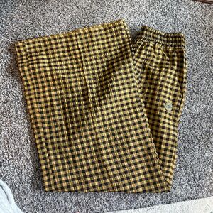 Yellow and Black Checkered Wide Leg Pants